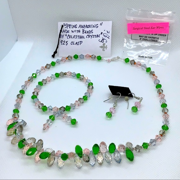 Handcrafted Necklace Set made w/ Faceted Celestial Crystals & 925 Clasp - Picture 1 of 10